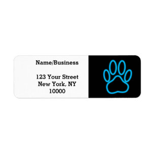 Blue Neon Dog Paw Print Etiket