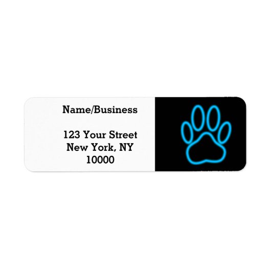 Blue Neon Dog Paw Print Etiket (Voorkant)