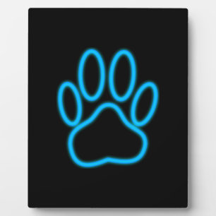 Blue Neon Dog Paw Print Fotoplaat