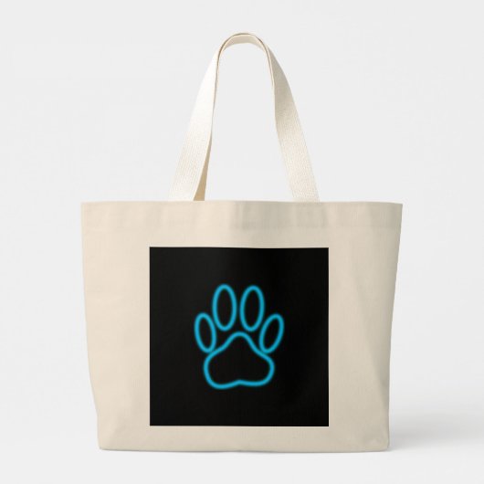 Blue Neon Dog Paw Print Grote Tote Bag (Achterkant)