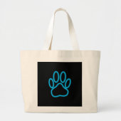 Blue Neon Dog Paw Print Grote Tote Bag (Voorkant)