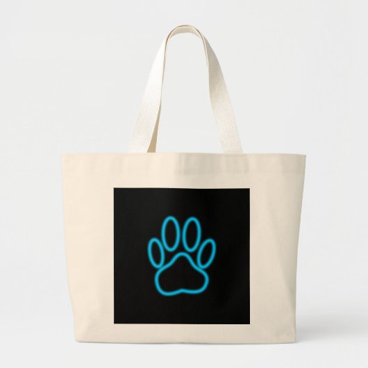Blue Neon Dog Paw Print Grote Tote Bag (Voorkant)