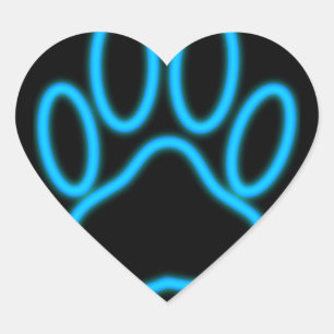 Blue Neon Dog Paw Print Hart Sticker