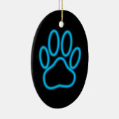 Blue Neon Dog Paw Print Keramisch Ornament (Rechts)