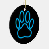 Blue Neon Dog Paw Print Keramisch Ornament (Rechts)