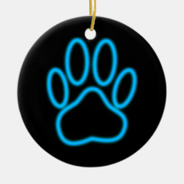 Blue Neon Dog Paw Print Keramisch Ornament