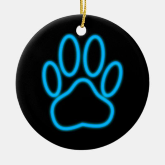 Blue Neon Dog Paw Print Keramisch Ornament (Voorkant)