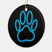 Blue Neon Dog Paw Print Keramisch Ornament (Links)