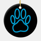 Blue Neon Dog Paw Print Keramisch Ornament (Achterkant)