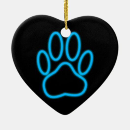 Blue Neon Dog Paw Print Keramisch Ornament (Voorkant)