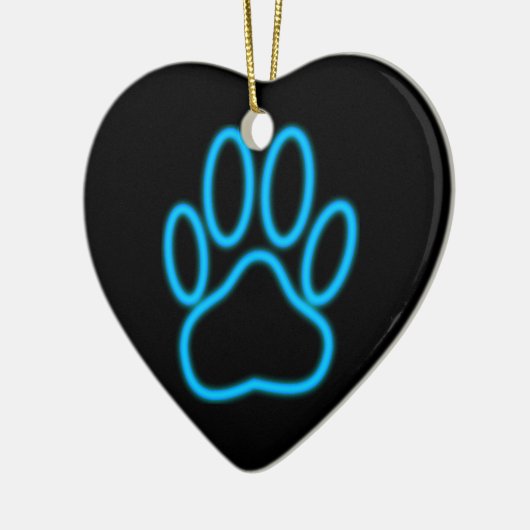 Blue Neon Dog Paw Print Keramisch Ornament (Links)