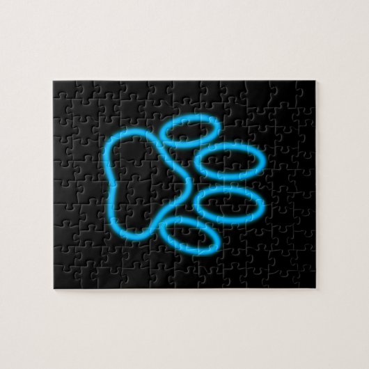 Blue Neon Dog Paw Print Legpuzzel (Horizontaal)