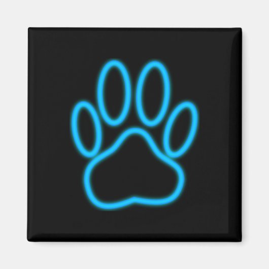Blue Neon Dog Paw Print Magneet (Voorkant)