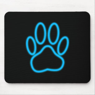 Blue Neon Dog Paw Print Muismat