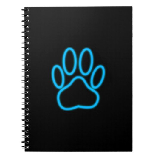 Blue Neon Dog Paw Print Notitieboek (Voorkant)