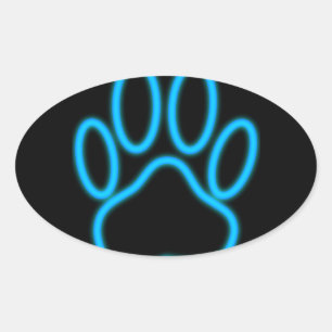 Blue Neon Dog Paw Print Ovale Sticker