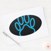 Blue Neon Dog Paw Print Ovale Sticker (Envelop)