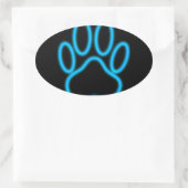 Blue Neon Dog Paw Print Ovale Sticker (Tas)