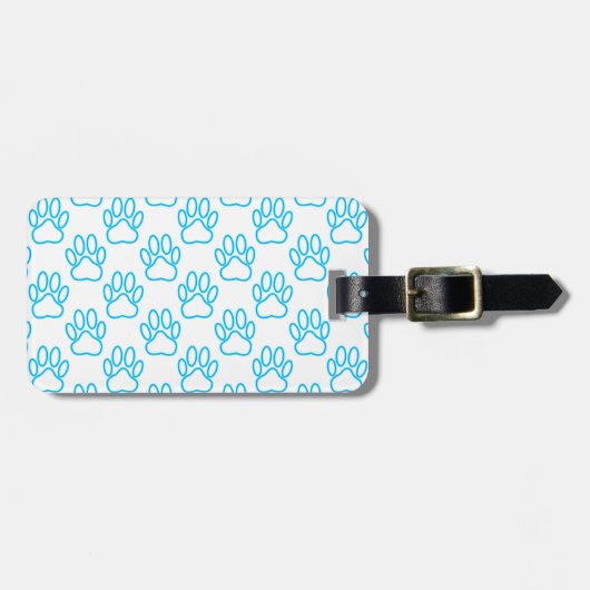 Blue Neon Dog Paw Print Patroon Bagagelabel (Voorkant horizontaal)