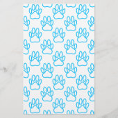 Blue Neon Dog Paw Print Patroon Briefpapier (Voorkant)