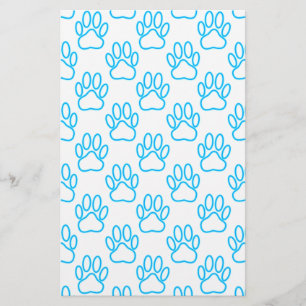 Blue Neon Dog Paw Print Patroon Briefpapier