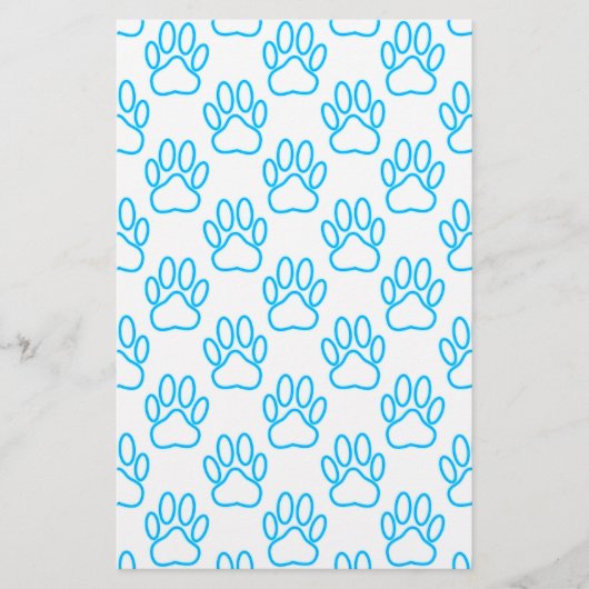 Blue Neon Dog Paw Print Patroon Briefpapier (Voorkant)