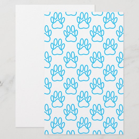 Blue Neon Dog Paw Print Patroon Briefpapier (Voorkant / Achterkant)