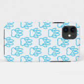 Blue Neon Dog Paw Print Patroon Case-Mate iPhone Case (Achterkant (horizontaal))