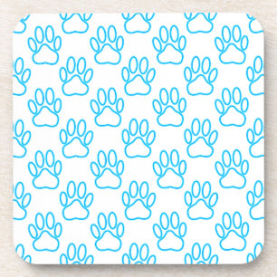 Blue Neon Dog Paw Print Patroon Drankjes Onderzetter