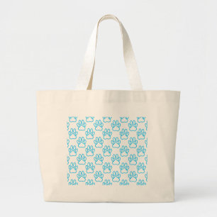 Blue Neon Dog Paw Print Patroon Grote Tote Bag