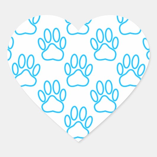 Blue Neon Dog Paw Print Patroon Hart Sticker (Voorkant)
