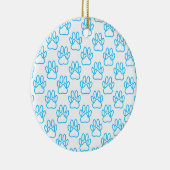 Blue Neon Dog Paw Print Patroon Keramisch Ornament (Rechts)