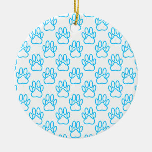 Blue Neon Dog Paw Print Patroon Keramisch Ornament