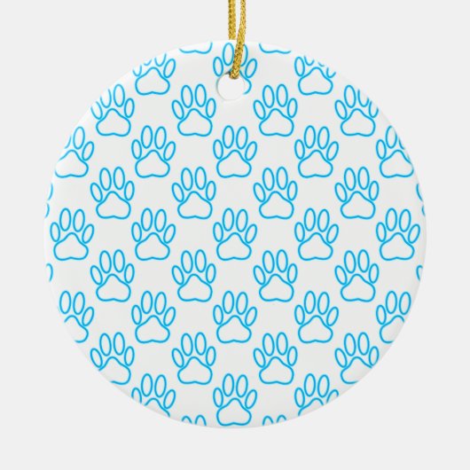 Blue Neon Dog Paw Print Patroon Keramisch Ornament (Voorkant)