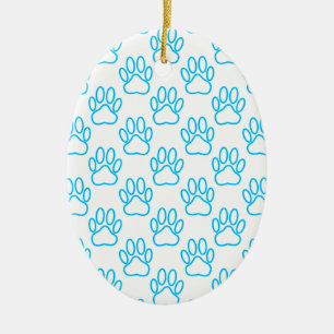 Blue Neon Dog Paw Print Patroon Keramisch Ornament