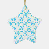 Blue Neon Dog Paw Print Patroon Keramisch Ornament (Rechts)