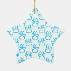 Blue Neon Dog Paw Print Patroon Keramisch Ornament