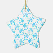 Blue Neon Dog Paw Print Patroon Keramisch Ornament (Links)
