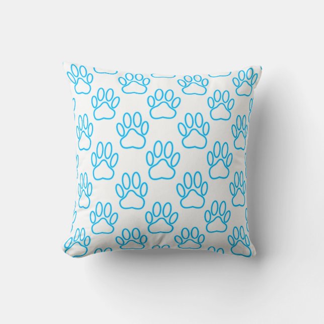 Blue Neon Dog Paw Print Patroon Kussen (Voorkant)