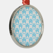 Blue Neon Dog Paw Print Patroon Metalen Ornament (Rechts)