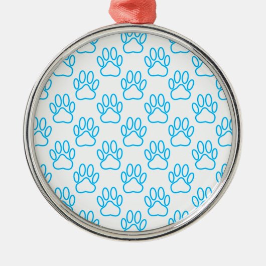 Blue Neon Dog Paw Print Patroon Metalen Ornament (Voorkant)