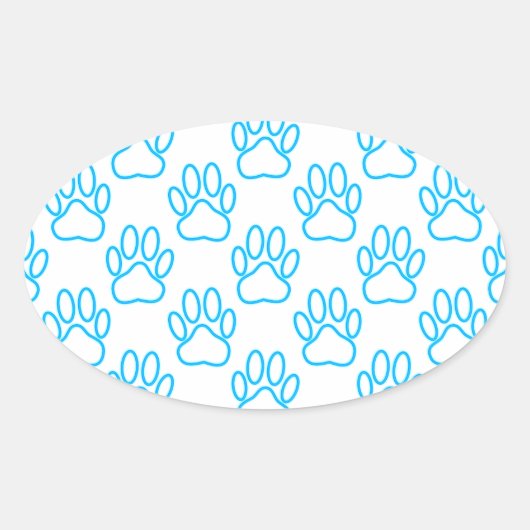 Blue Neon Dog Paw Print Patroon Ovale Sticker (Voorkant)