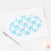 Blue Neon Dog Paw Print Patroon Ovale Sticker (Envelop)