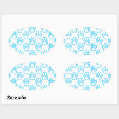Blue Neon Dog Paw Print Patroon Ovale Sticker (Vel)