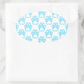 Blue Neon Dog Paw Print Patroon Ovale Sticker (Tas)