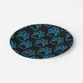 Blue Neon Dog Paw Print Patroon Papieren Bordje (Gekanteld)
