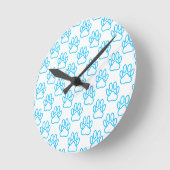 Blue Neon Dog Paw Print Patroon Ronde Klok (Hoek)