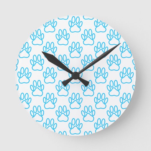Blue Neon Dog Paw Print Patroon Ronde Klok (Voorkant)