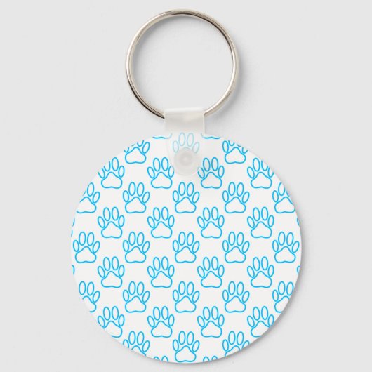 Blue Neon Dog Paw Print Patroon Sleutelhanger (Voorkant)