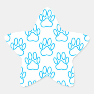 Blue Neon Dog Paw Print Patroon Ster Sticker